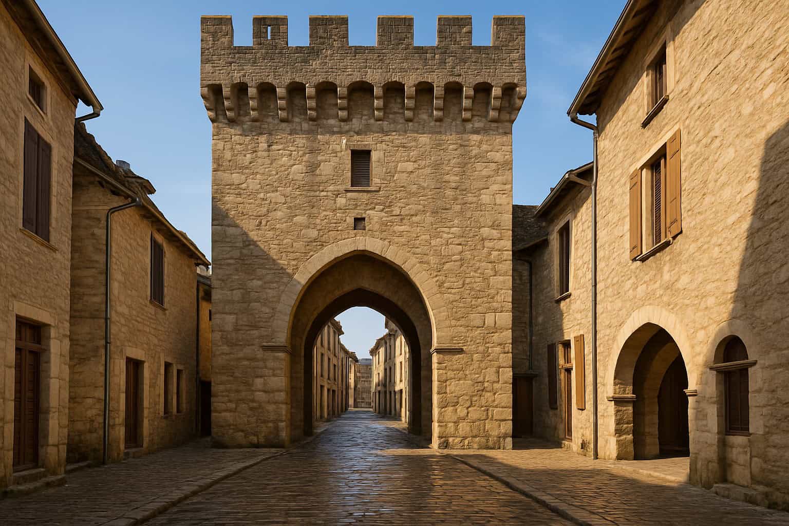 La porte de Cardalhac, vestige des fortifications de la bastide de Villeneuve d'Aveyron.