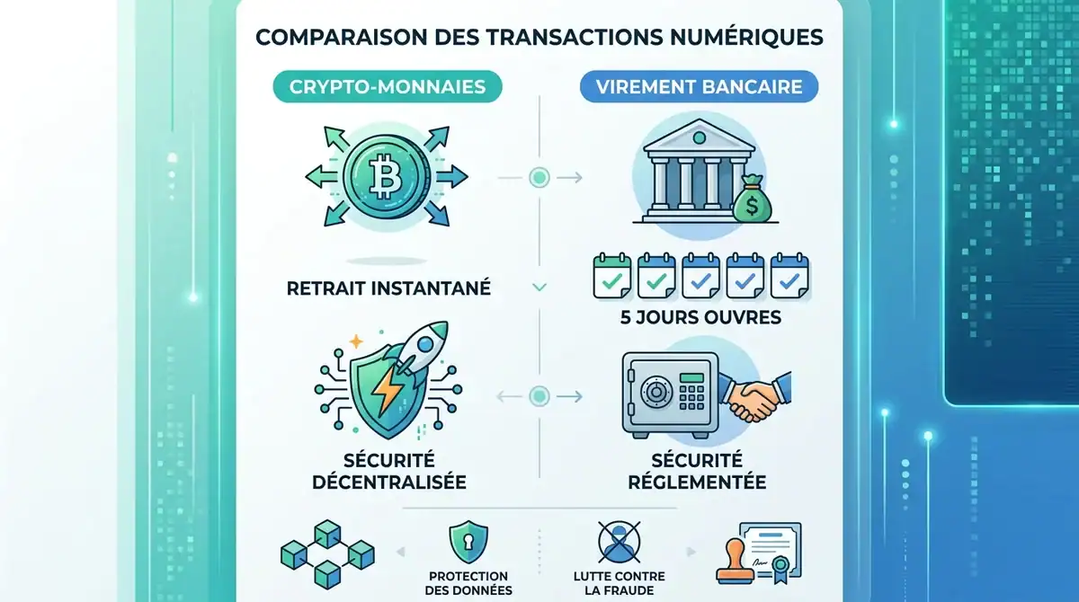 Comparatif délais de retrait casino : crypto instantanée vs virement 5 jours et sécurité des transactions en 2026.