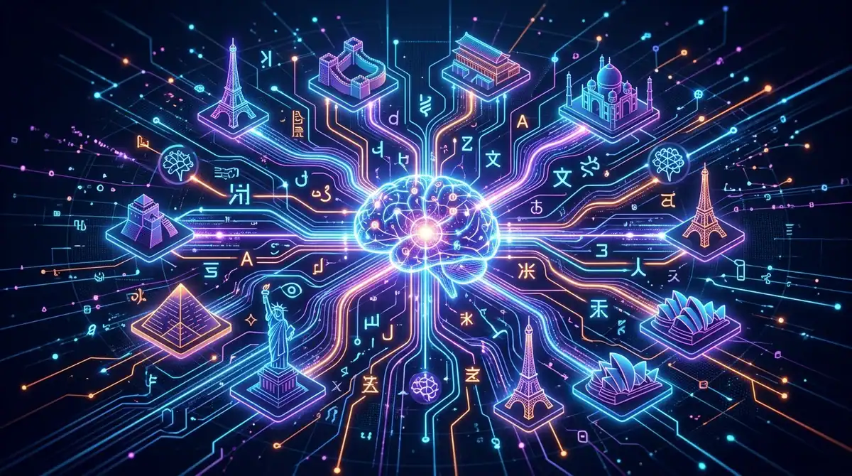 Illustration IA futuriste comparant DeepL, Microsoft Translator et Reverso, les meilleurs traducteurs en 2026.