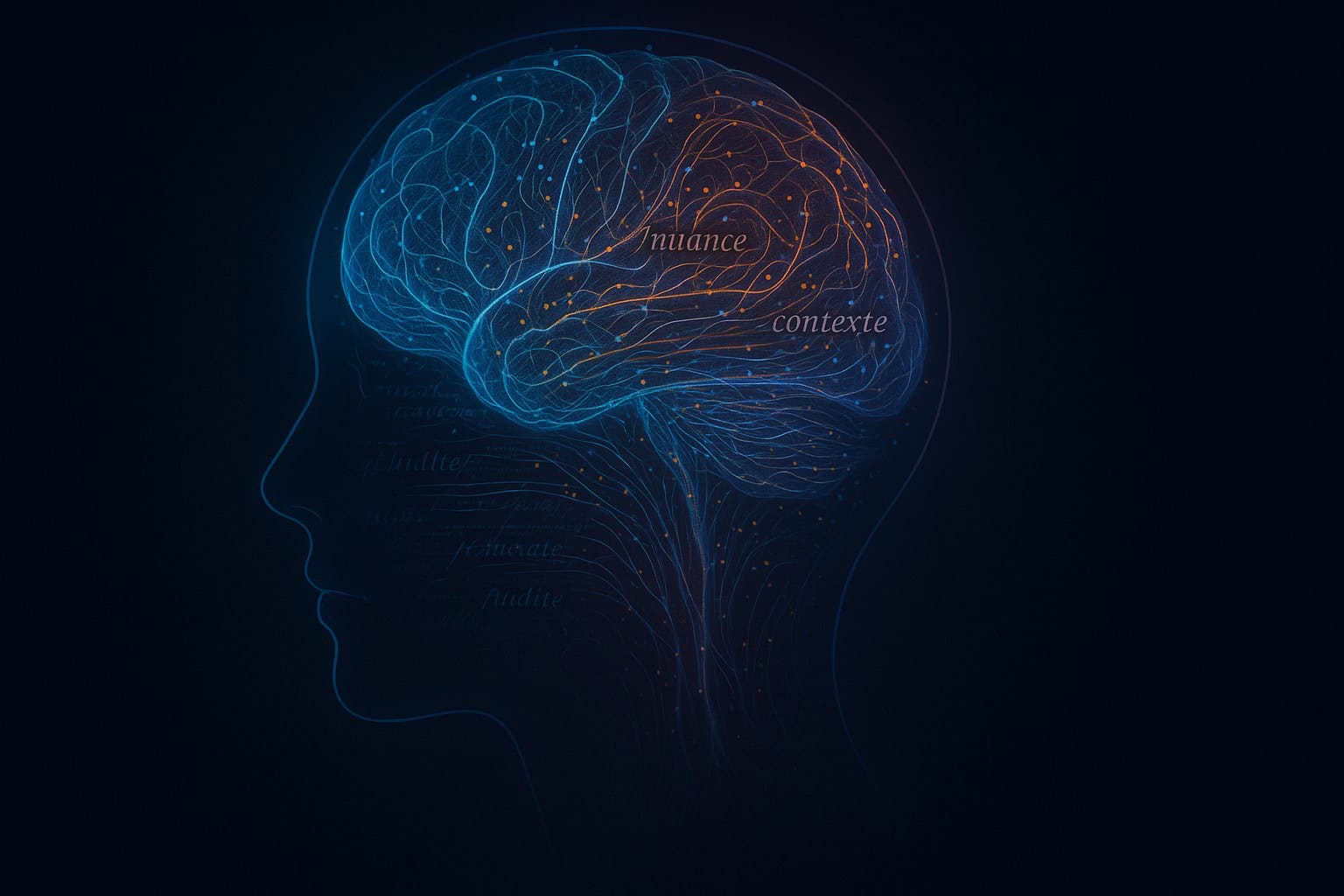 Illustration du concept de traduction neuronale de haute qualité, montrant un cerveau fait de réseaux linguistiques.