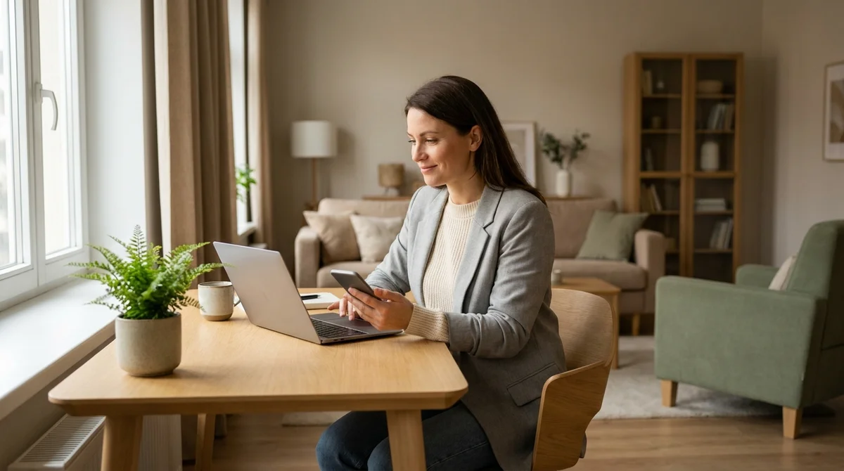 Professionnel consultant ses bulletins de paie MyArkevia sur un ordinateur dans un bureau moderne et élégant.